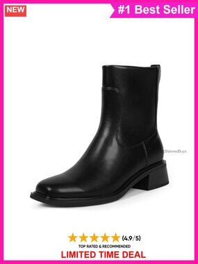Women's Square Toe Ankle Boots Low Heel Faux Leather Stretch Fit